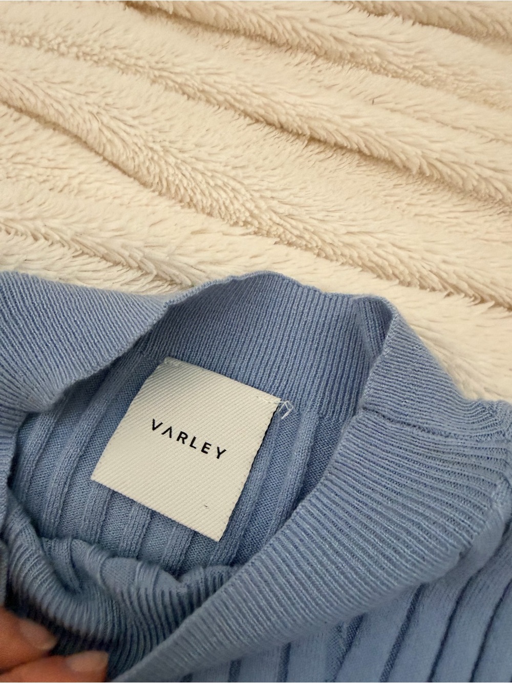 Varley Maeve Rib Knit Midi Dress Ashley Blue mock-neck Sz M - Picture 6 of 7